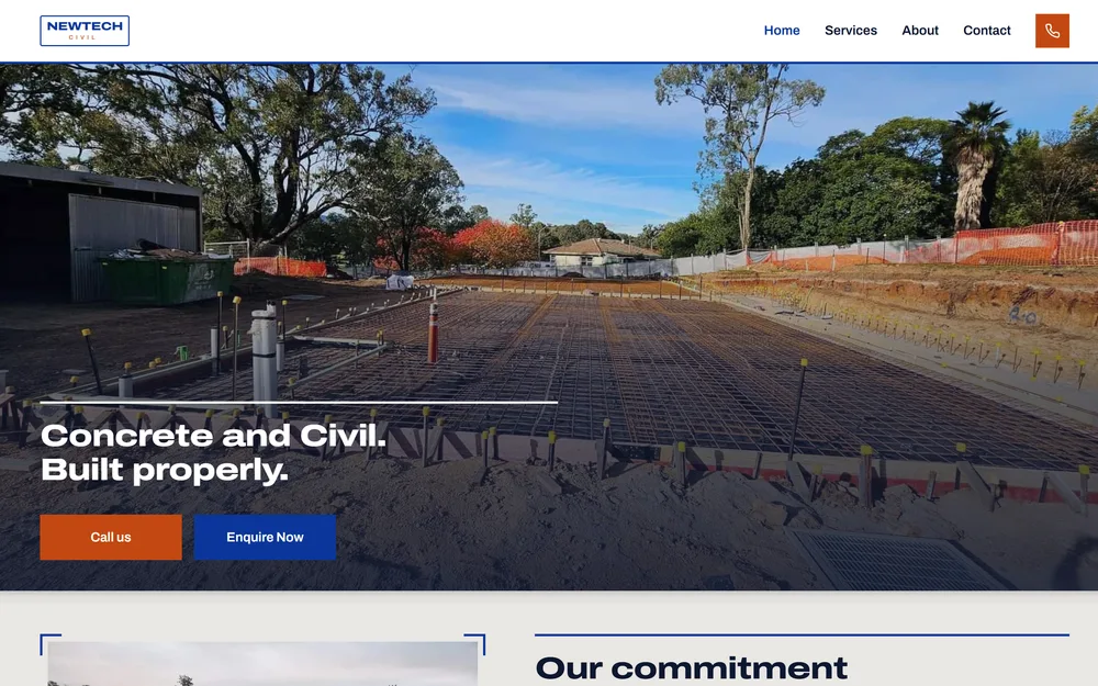 The Newtech Civil website, homepage